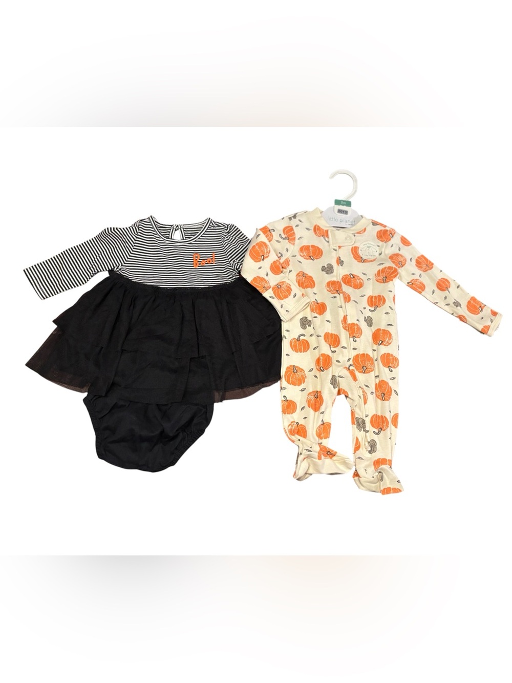 NWT 3M Carter’s pumpkin One-Piece & Black Stripe Tutu onesie set with bloomers